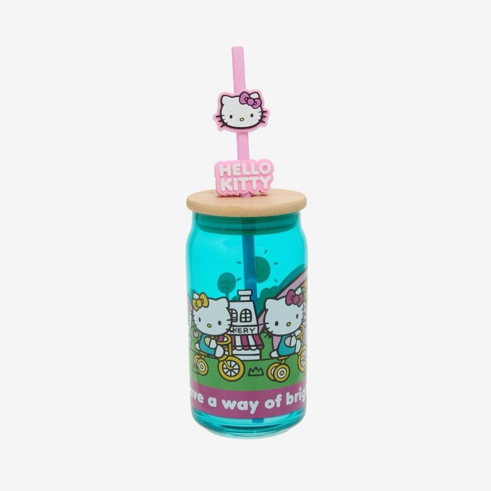 Hello Kitty Aqua and Pink Character Drinking Jar with Straw Bin#12